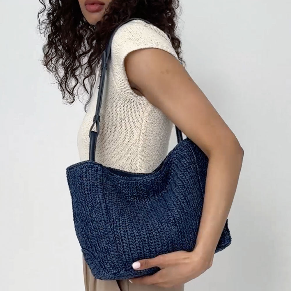 The Sak Los Feliz Medium Tote - Hand Crochet - Denim Tonal Straw