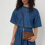 The Sak Vita Convertible Wristlet - Leather - Mahogany Cognac Woven